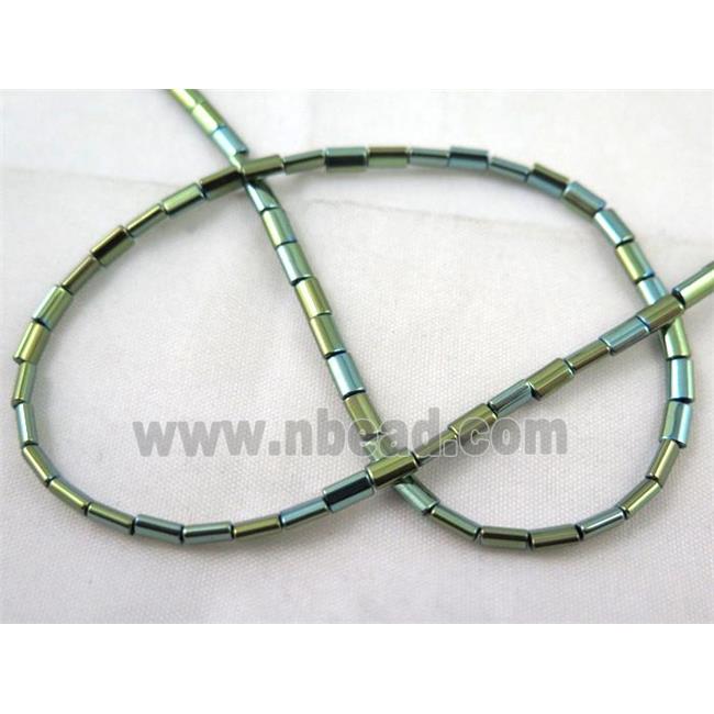 hematite tube beads, green electroplated