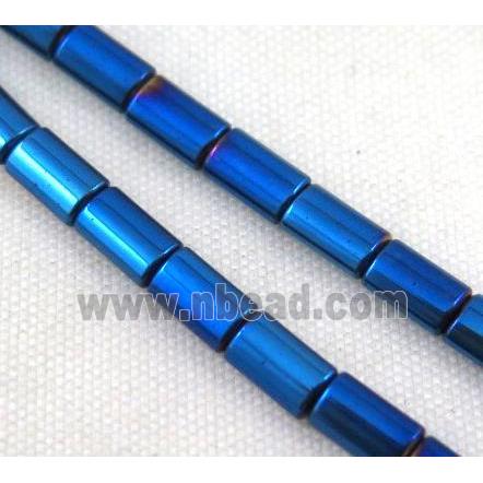 hematite tube beads, blue electroplated
