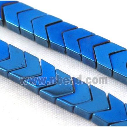 hematite arrowhead beads, blue electroplated