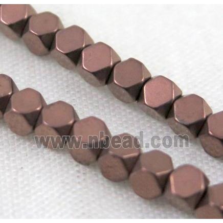 hematite beads, faceted round, redcopper electroplated