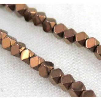 hematite beads, faceted round, redcopper electroplated