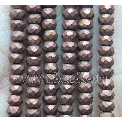 matte hematite beads, faceted rondelle, antique red electroplated