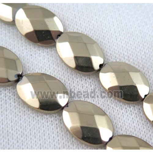 hematite beads, faceted oval, gold plated