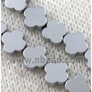 Hematite Clover Beads, silver plated