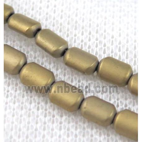 matte gold hematite tube beads, flat barrel