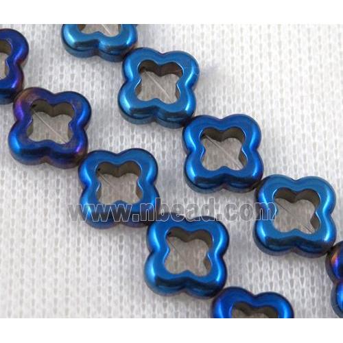 hematite beads, four-leaf clover, blue electroplated