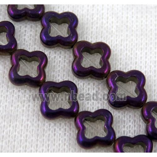 hematite beads, four-leaf clover, purple electroplated