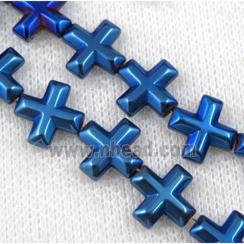 hematite cross beads, blue electroplated