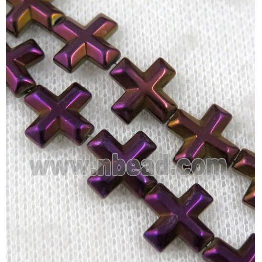 hematite cross beads, purple electroplated