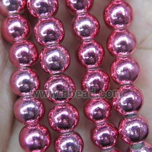 pink firelacquered Hematite Beads, round