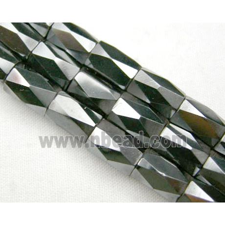magnetic Hematite Beads, faceted tube, black