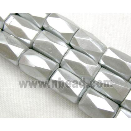 magnetic Hematite Beads, faceted tube, silver grey