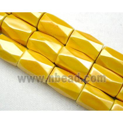 Yellow Hematite Magnetic Facet Tube Beads