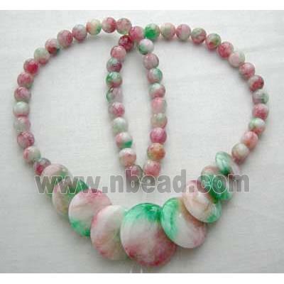 Jade Necklace, coin round, Multi color