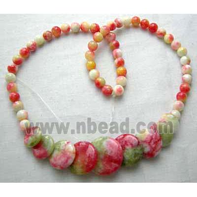 Jade Necklace, coin round, Multi color, 16"