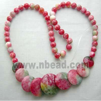 Jade Necklace, flat round, Multi color