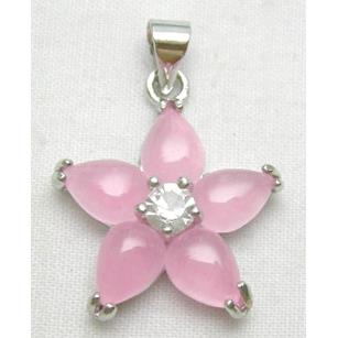 Pink Jade Flower Pendant With Copper Plated Platinum Model