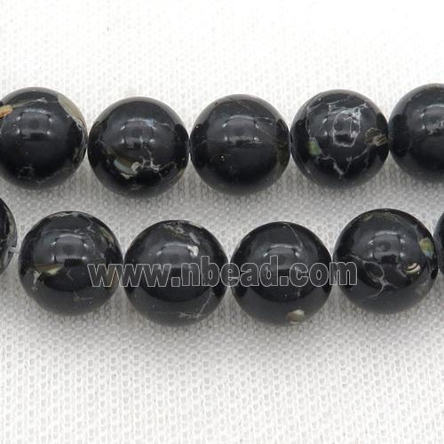 black synthetic turquoise beads with shelled, round, black