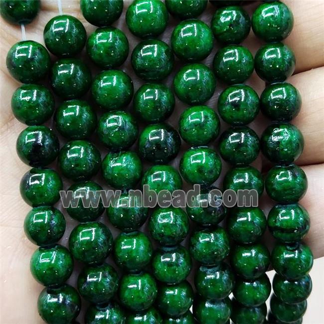 Natural Honey Jade Beads Deep Green Dye Smooth Round