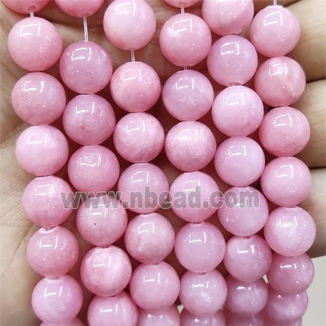 Natural Honey Jade Beads Pink Dye Smooth Round