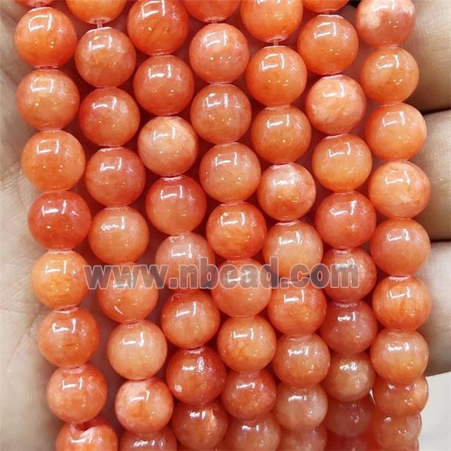 Natural Honey Jade Beads Ornage Dye Smooth Round