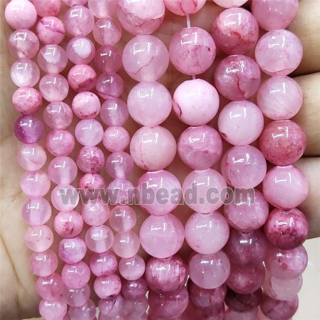 Pink Jade Beads Smooth Round Dye
