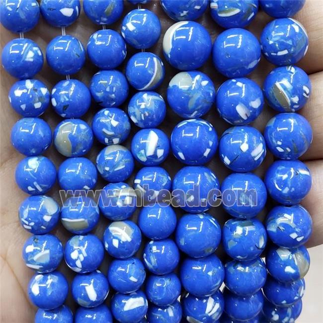 Blue Jade Beads Inlay Trochid Shell Dye Smooth Round
