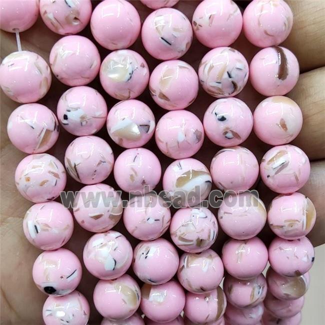 Pink Jade Beads Inlay Trochid Shell Dye Smooth Round