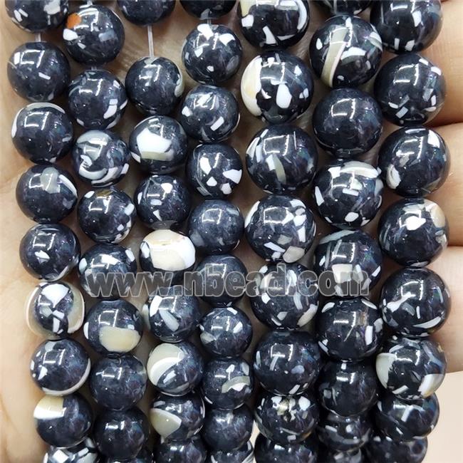 Black Jade Beads Inlay Trochid Shell Dye Smooth Round