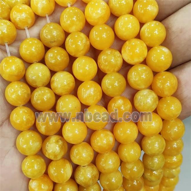 Jade Beads Yellow Dye Smooth Round