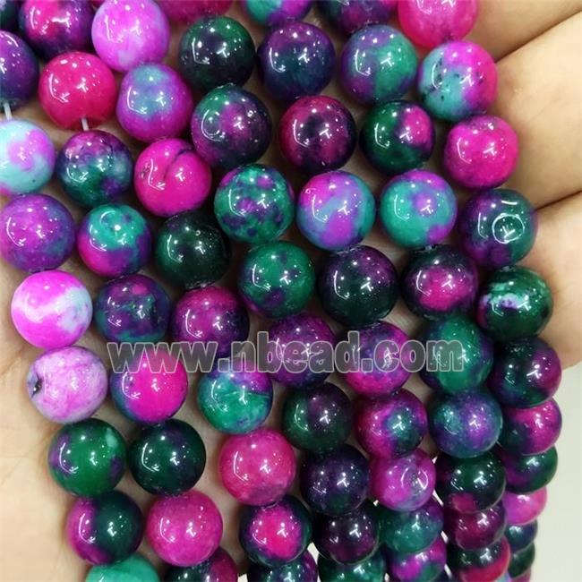 Jade Beads Multicolor Dye Smooth Round