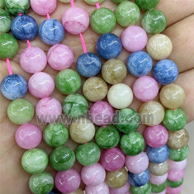 Natural Jade Beads Mixed Color Dye Smooth Round
