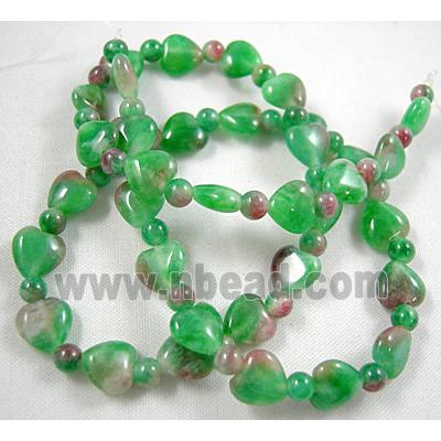 Jade beads, heart, round, green