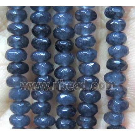 Jade bead, faceted rondelle, ink-blue dye