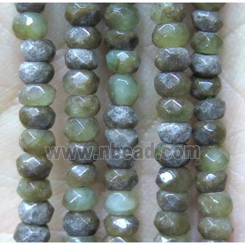 tiny jade beads, faceted rondelle, old green dye