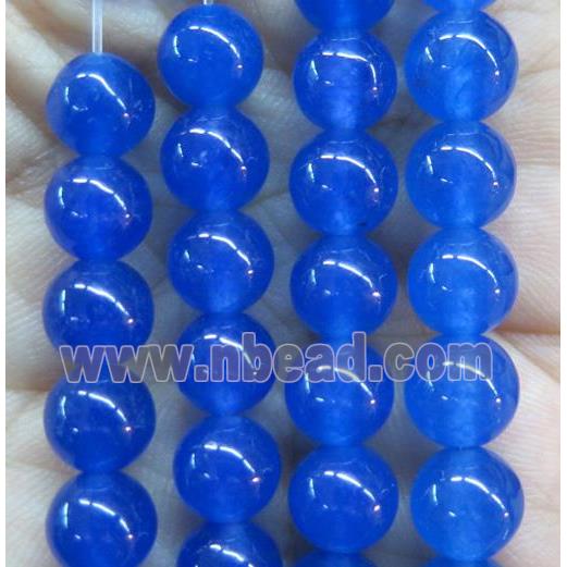 round jade stone beads, dye, royal blue