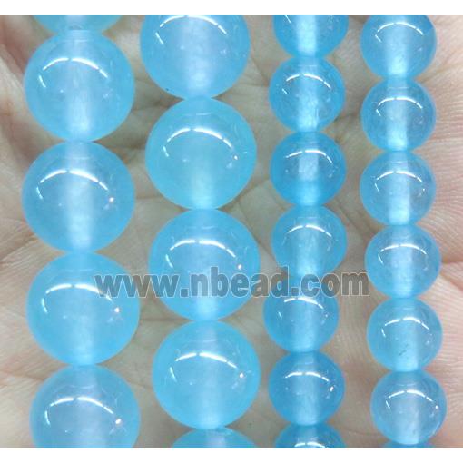 round jade stone beads, dye, lt.blue