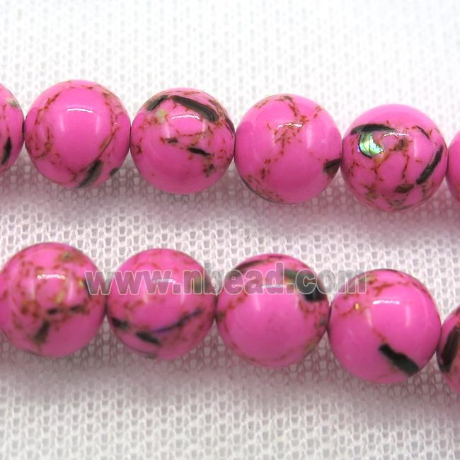 hotpink synthetic turquoise beads with shelled, round