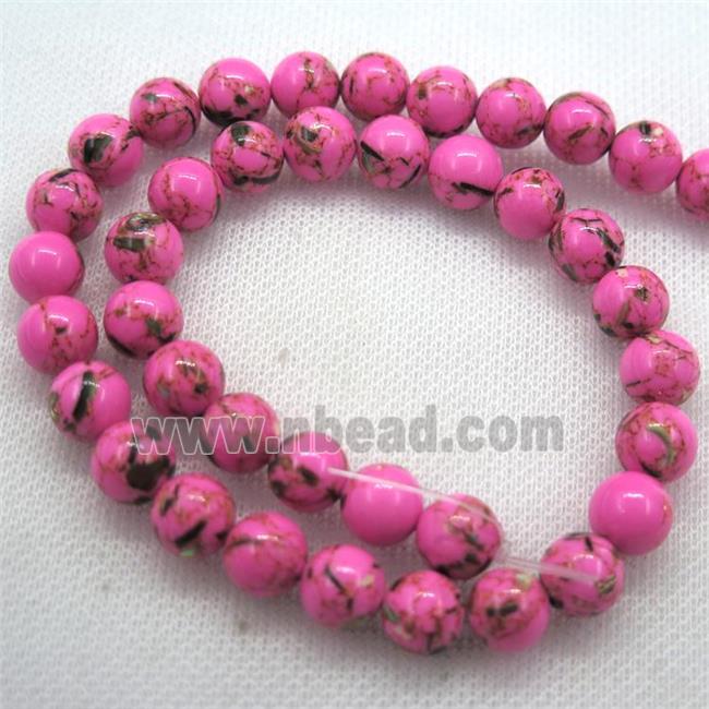 hotpink synthetic turquoise beads with shelled, round