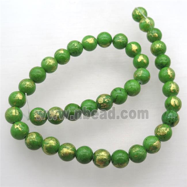 olive JinShan Jade beads with gold foil, round