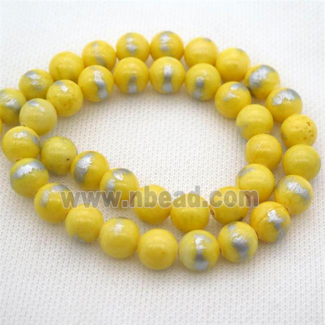 round yellow Silvery Jade Beads