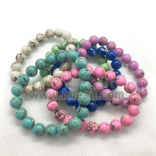 Stretch Jade bracelet, round, dye