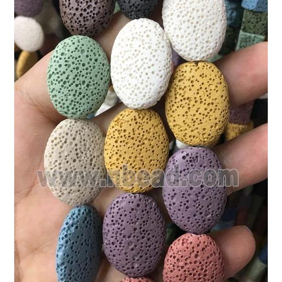 Lava stone beads, oval, mixed color