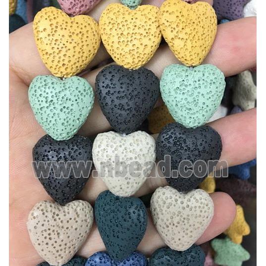 Lava stone beads, heart, mixed color