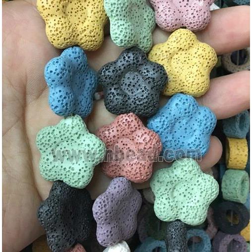 Lava stone beads, flower, mixed color