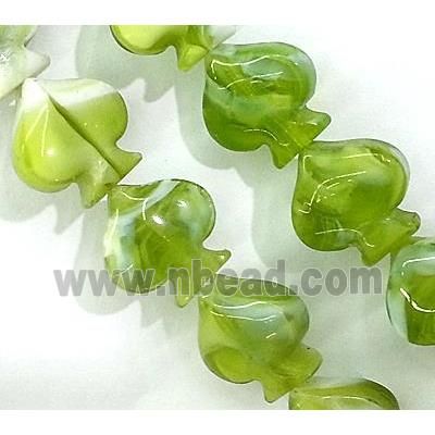 plated Lampwork glass bead, heart, olive