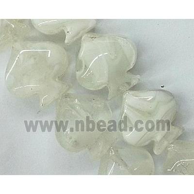 Plated Lampwork glass bead, heart, white