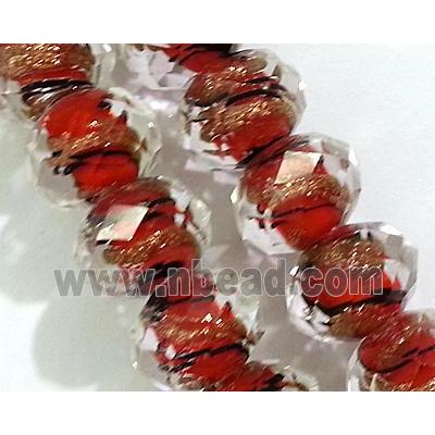 lampwork glass bead, faceted wheel, red