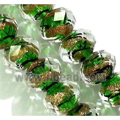 lampwork glass bead, faceted wheel, green