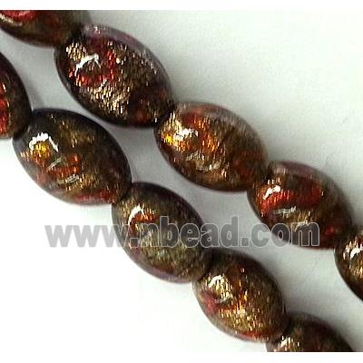 lampwork glass bead, rice-shape, red
